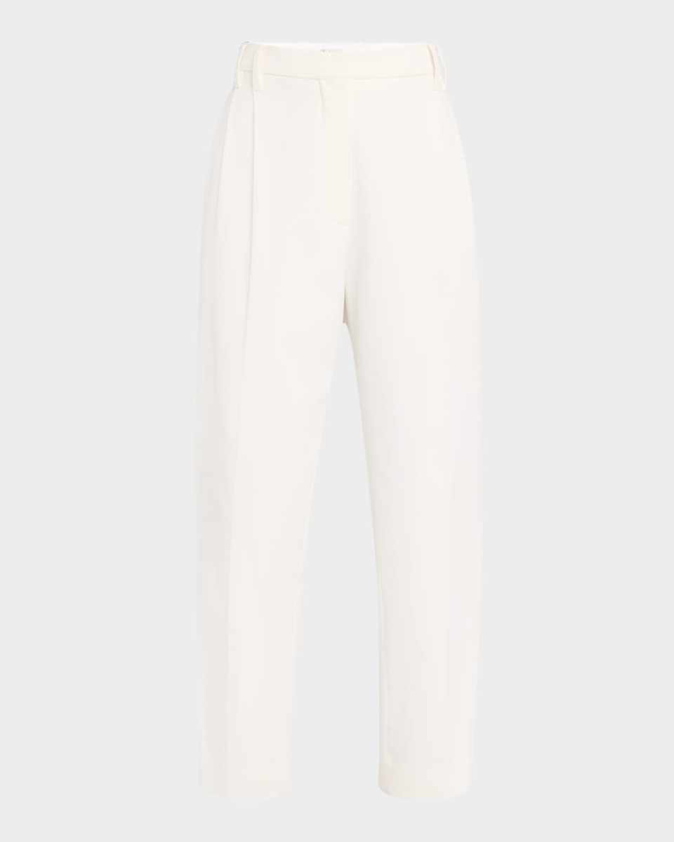 Pleated Cotton Twill Tapered Pants